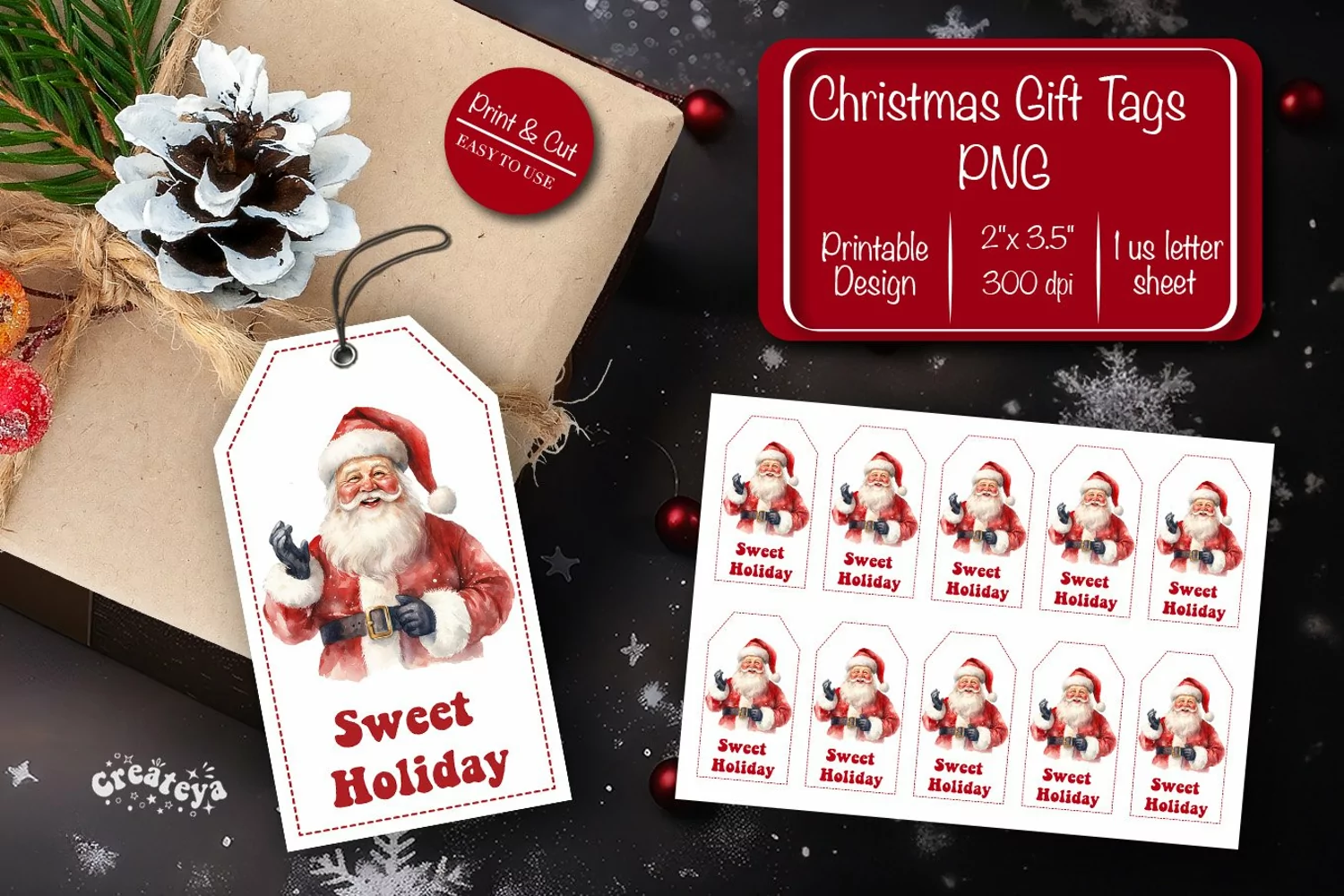 Christmas gift tag printable template Christmas tag Santa product image 1