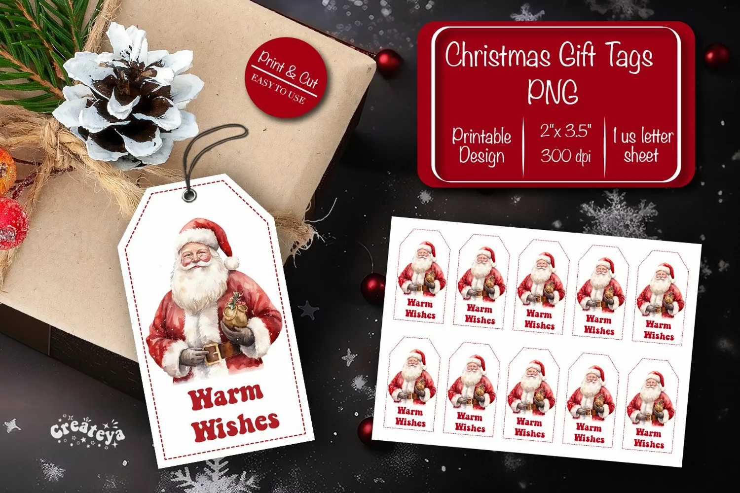 Christmas gift tag printable template Christmas tag Santa product image 1