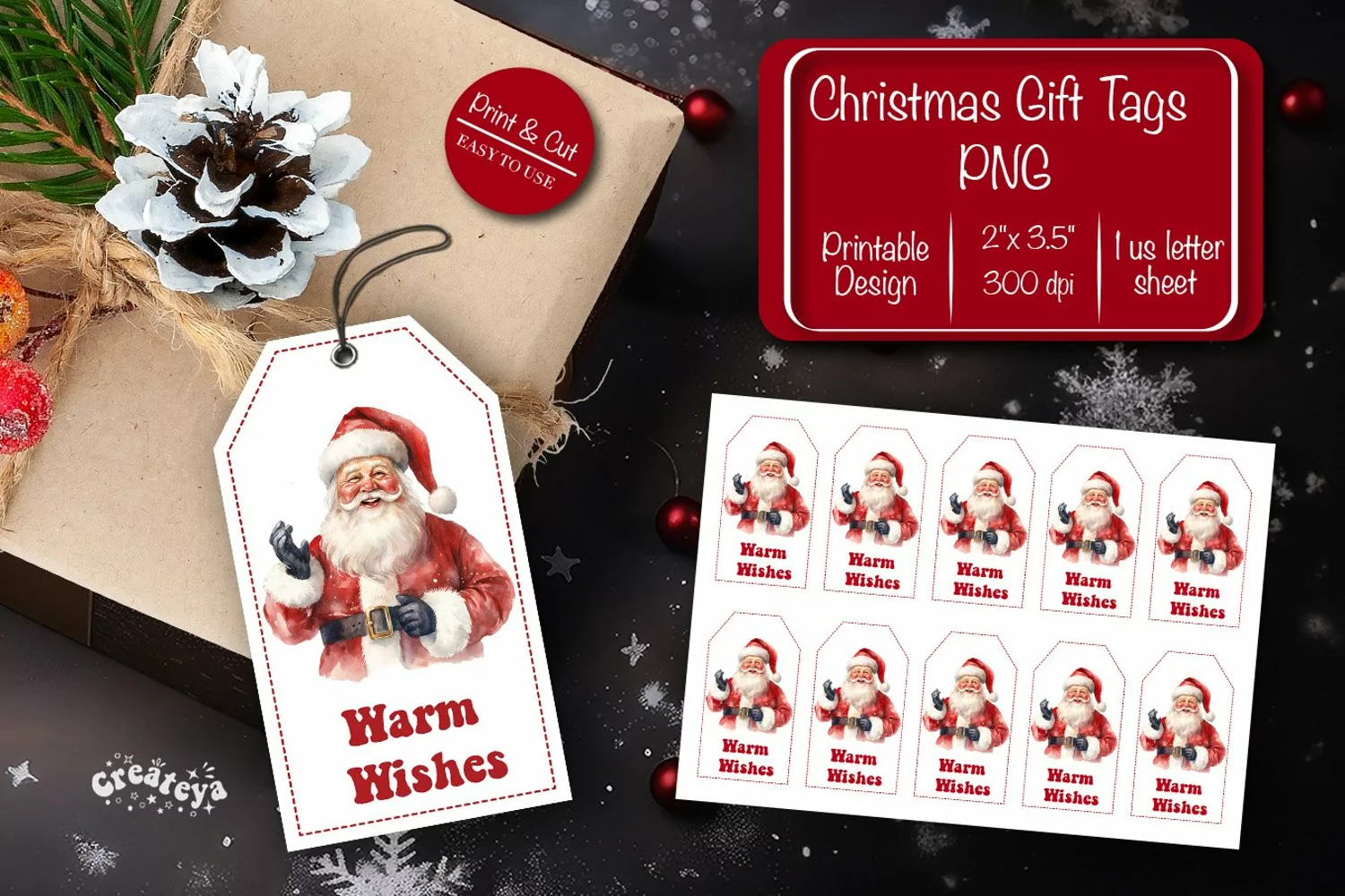 Christmas gift tag printable template Christmas tag Santa product image 1