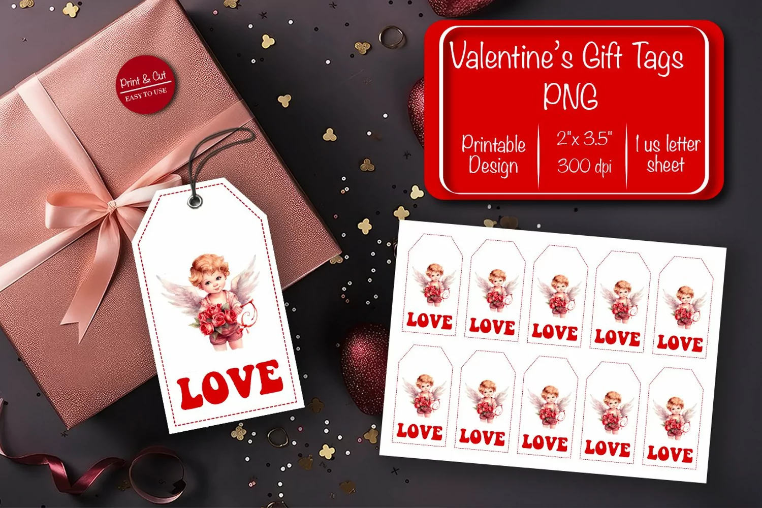 Valentine gift tag printable template Valentine Angel Love product image 1