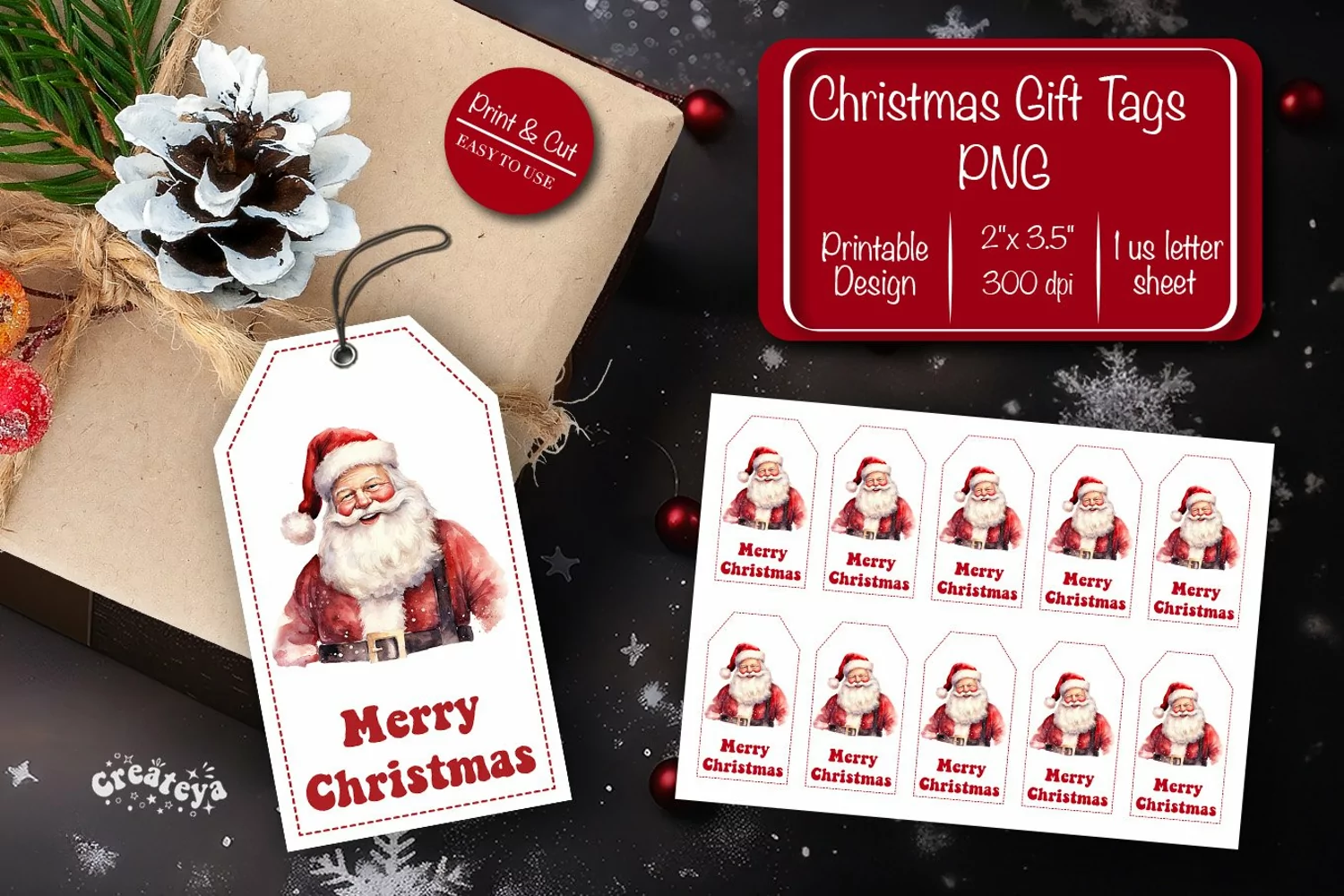Christmas gift tag printable template Merry Christmas Santa product image 1