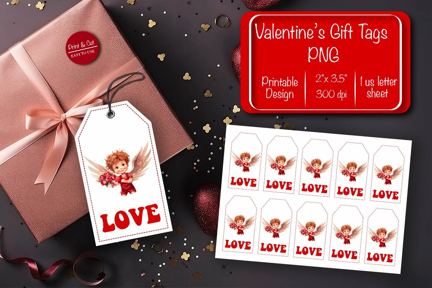 Valentine gift tag printable template Valentine Angel Love product image 1