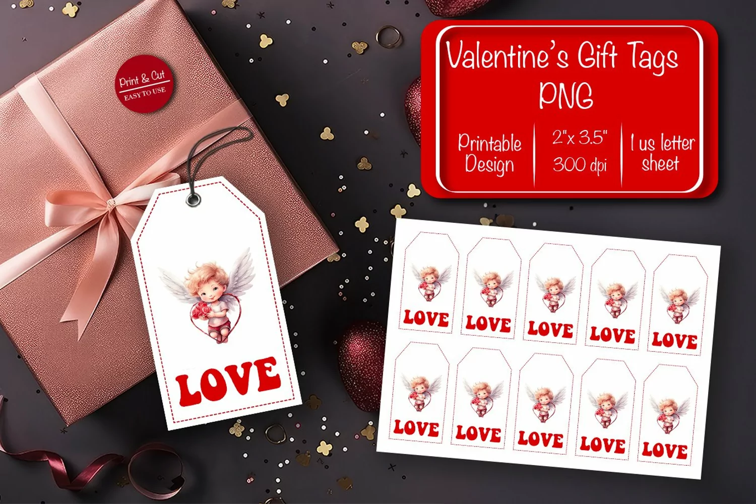 Valentine gift tag printable template Valentine Angel Love product image 1