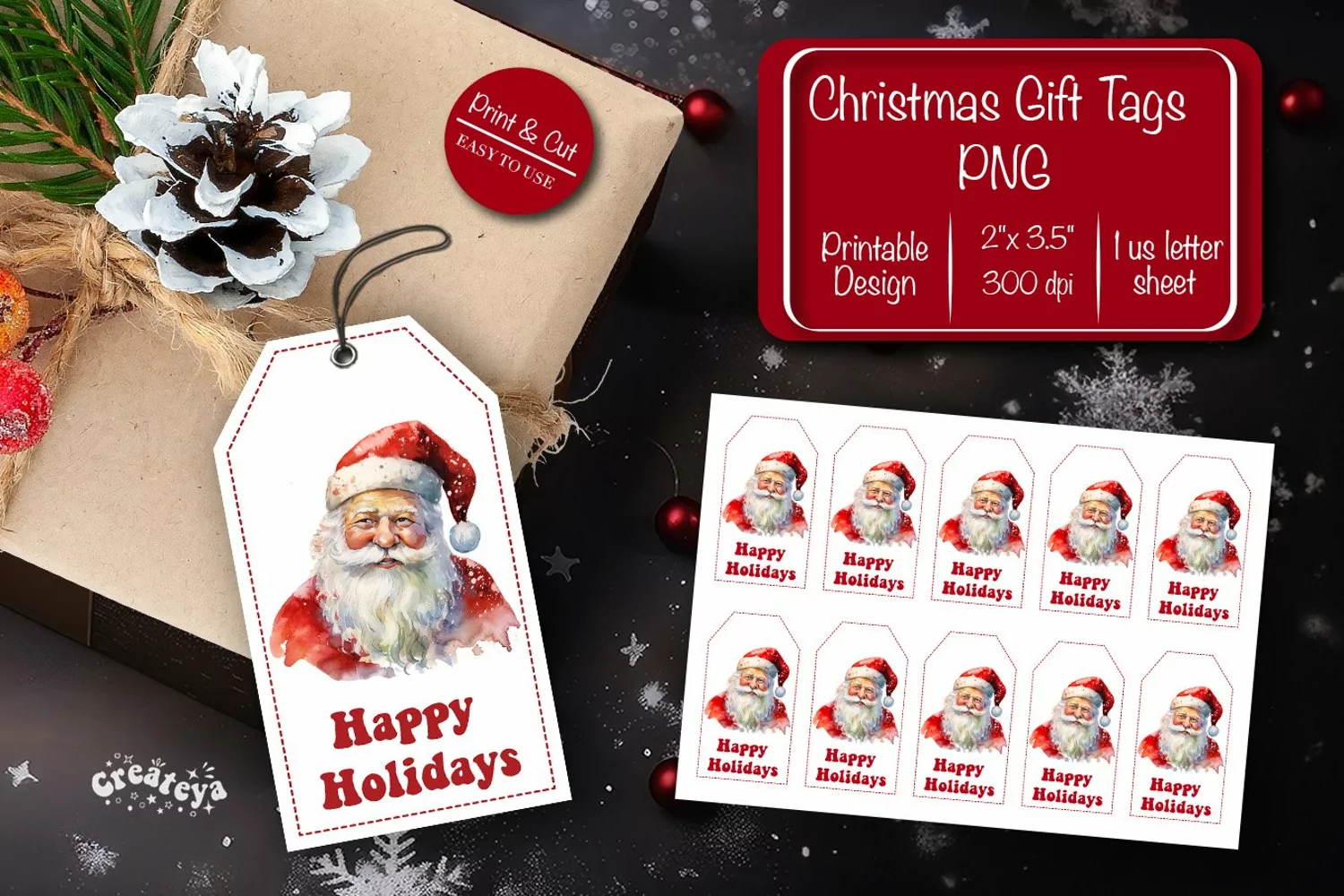 Christmas gift tag printable template Happy Holiday Santa product image 1