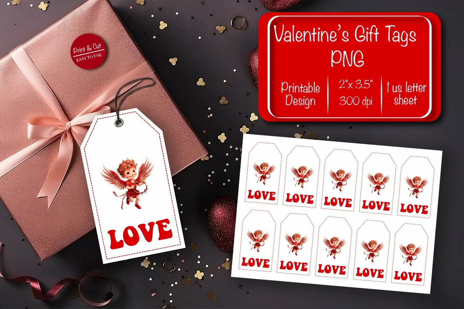 Valentine gift tag printable template Valentine Angel Love product image 1