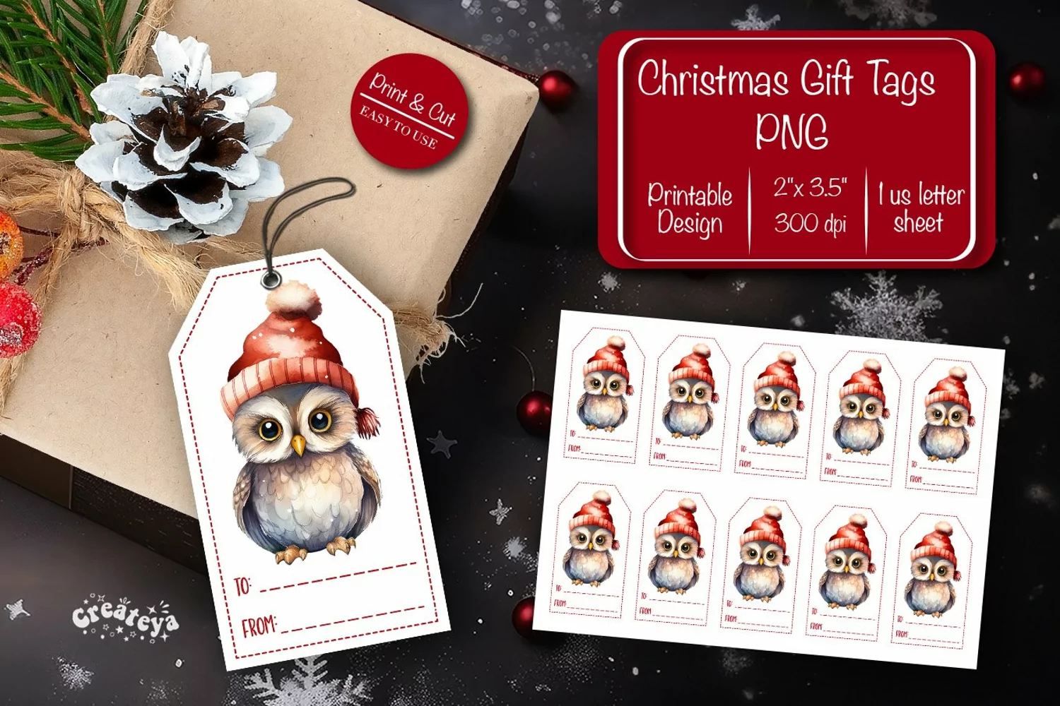 Christmas gift tag printable template Christmas Holiday tag product image 1