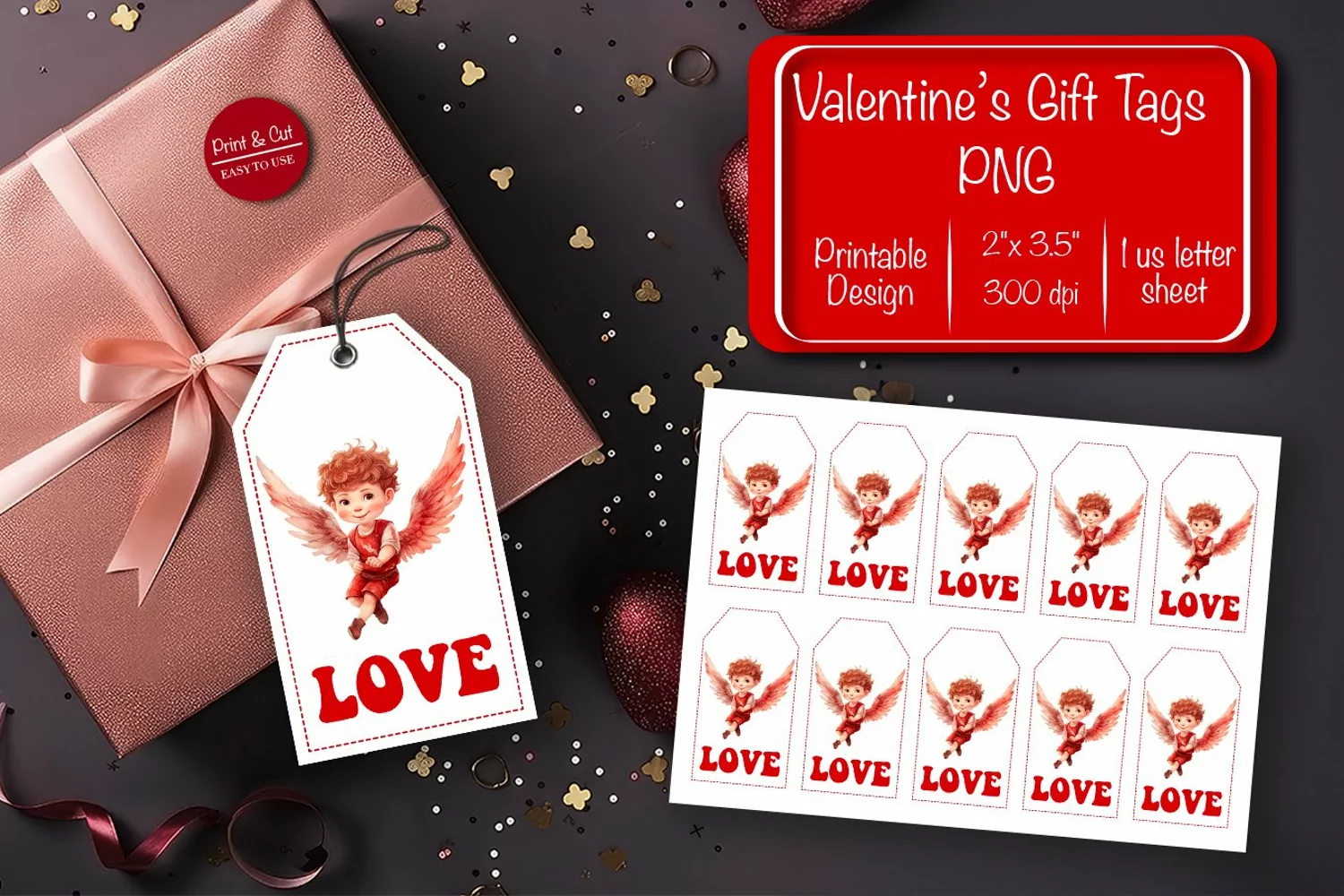 Valentine gift tag printable template Valentine Angel Love product image 1