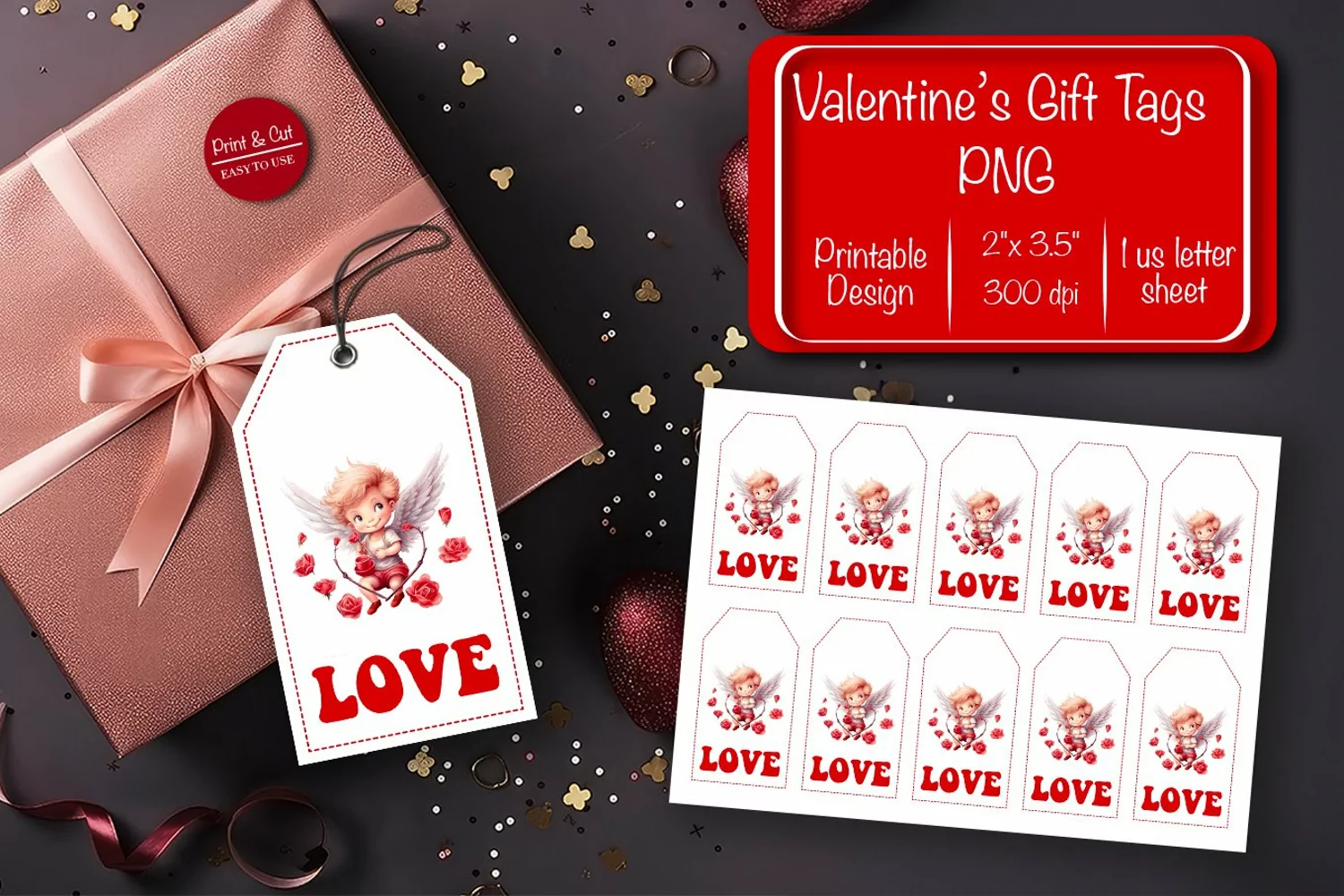 Valentine gift tag printable template Valentine Angel Love product image 1