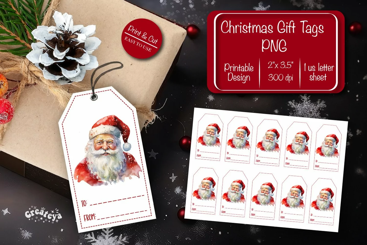 Christmas gift tag printable template Christmas tag Santa product image 1