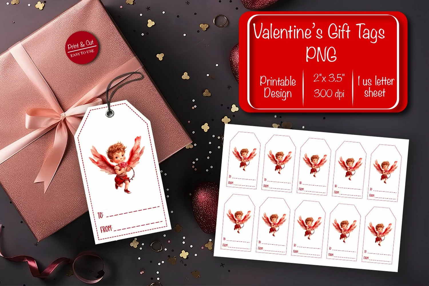 Valentine gift tag printable template Valentine Angel product image 1