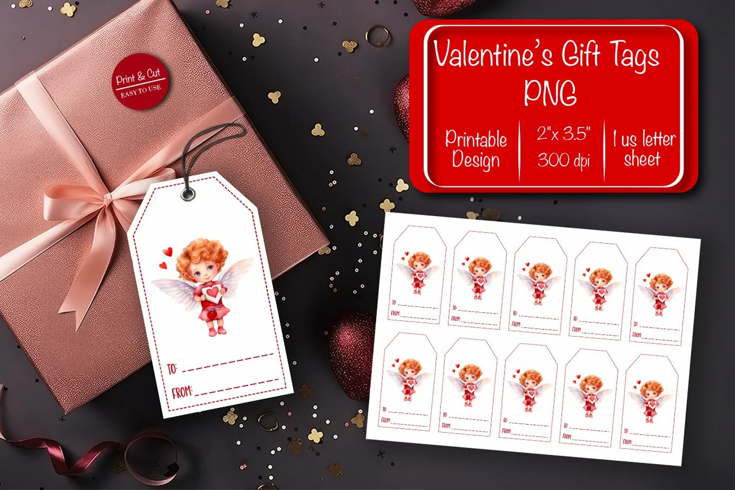 Valentine gift tag printable template Valentine Angel product image 1