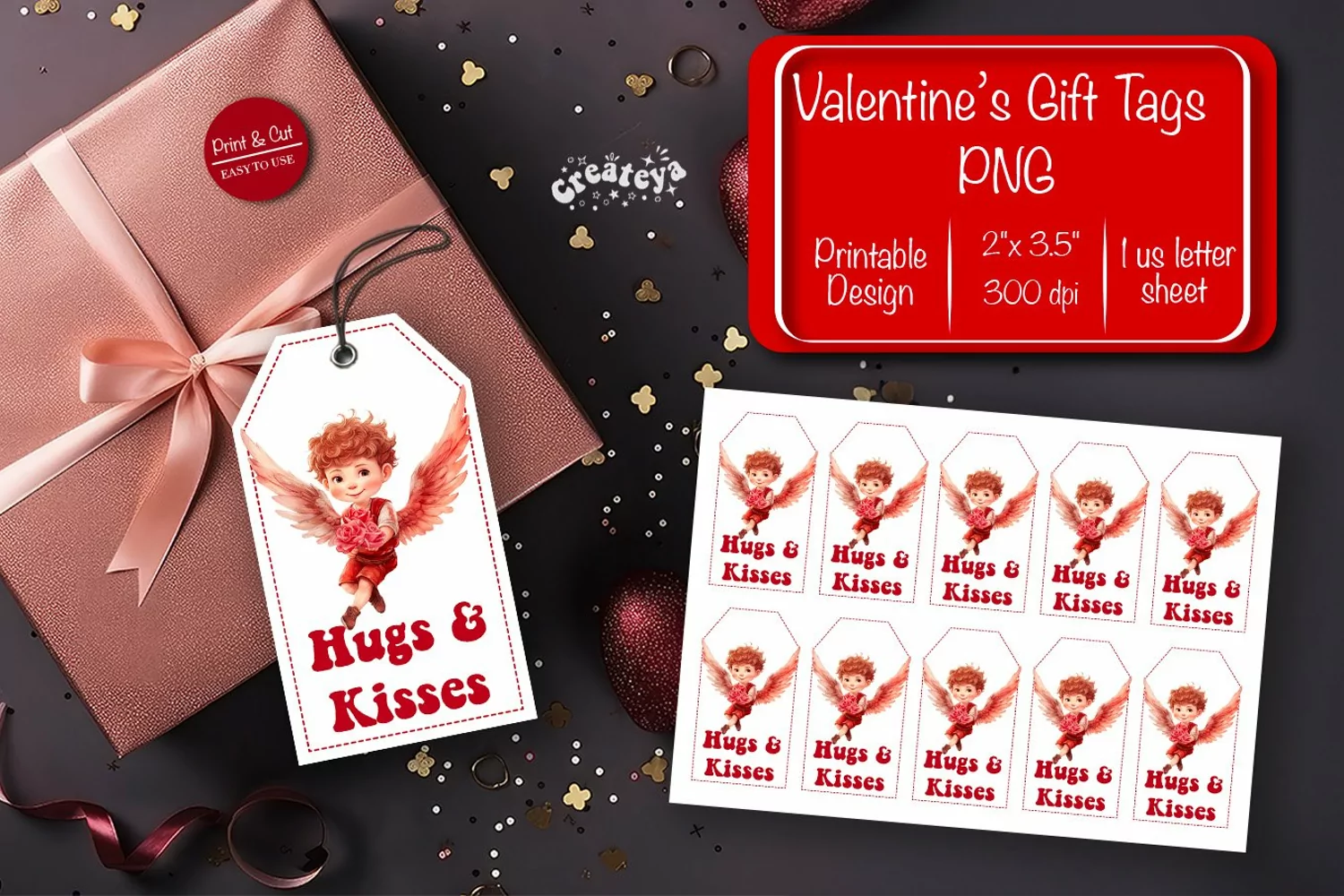 Valentine gift tag printable template Valentine Angel Hugs product image 1