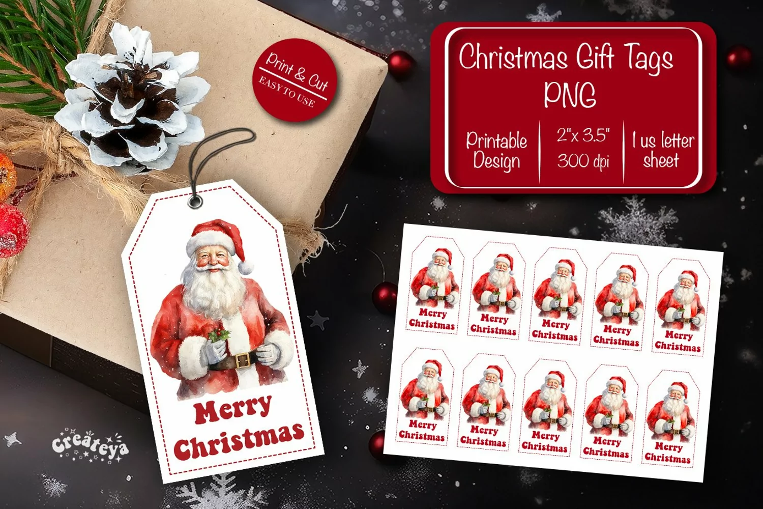 Christmas gift tag printable template Merry Christmas Santa product image 1