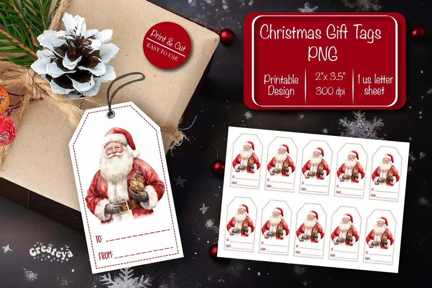 Christmas gift tag printable template Christmas tag Santa product image 1
