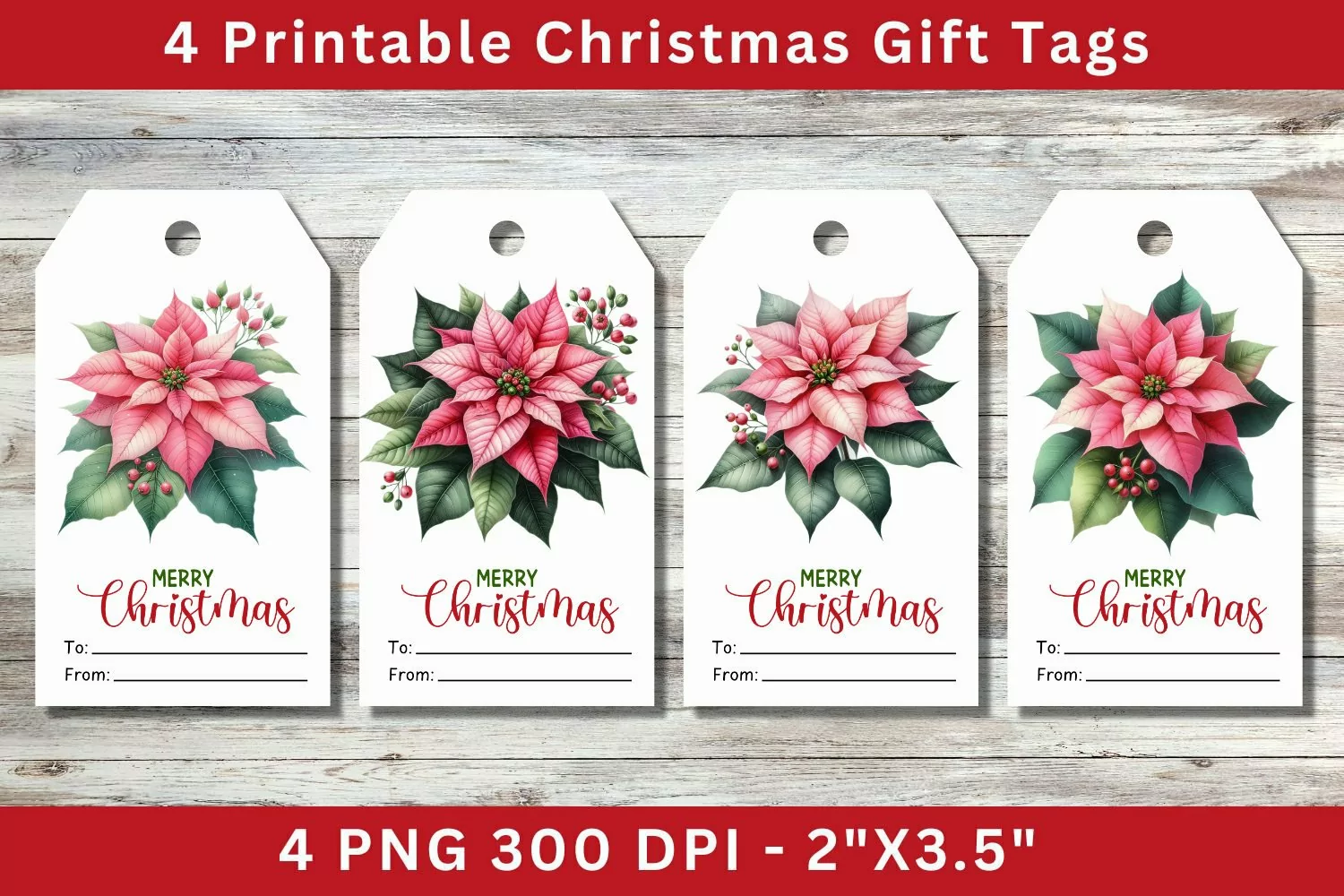 Christmas Gift Tags, poinsettias flower product image 1