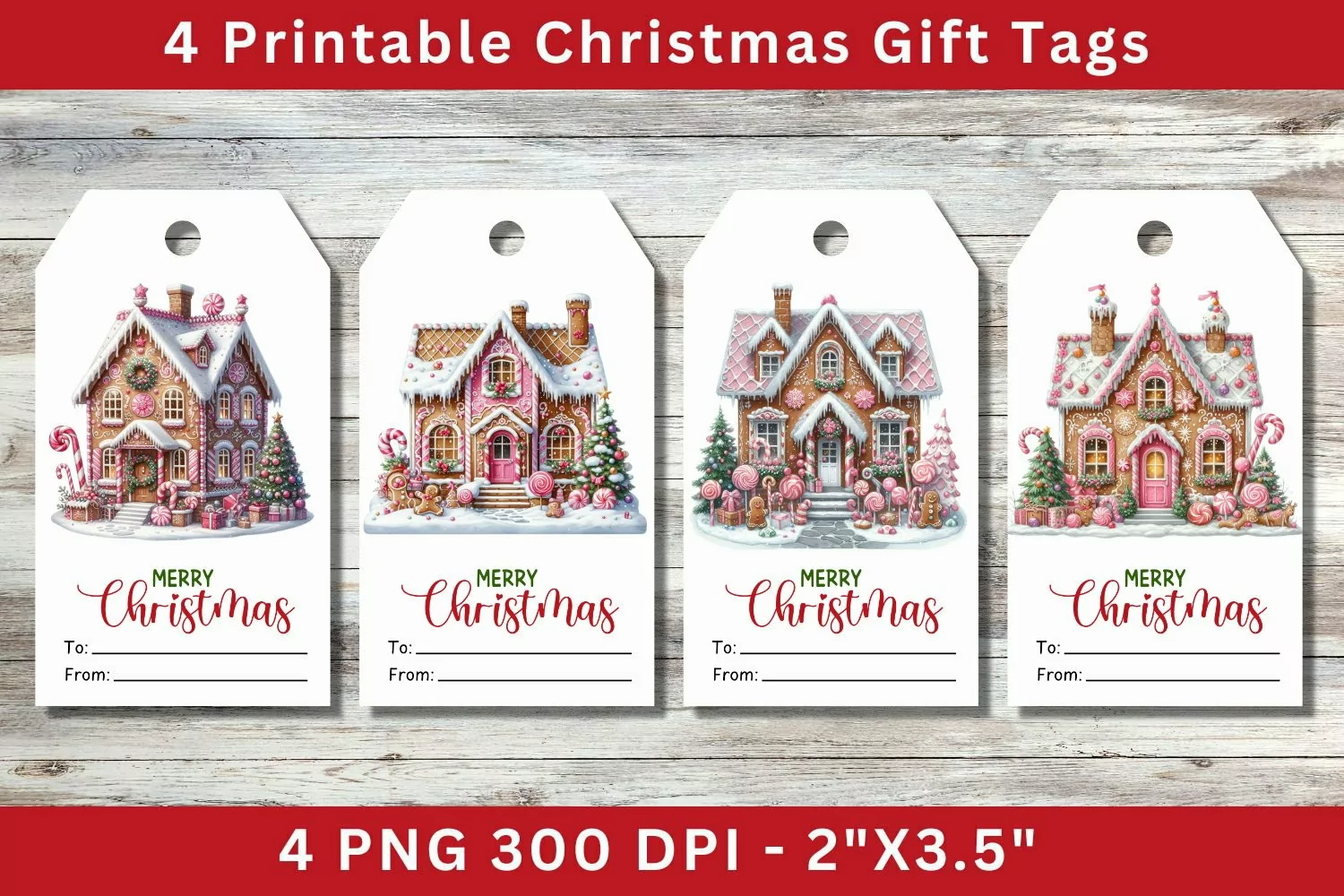 Christmas Gift Tags, pink gingerbread house product image 1