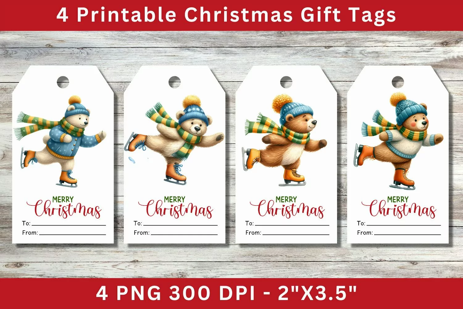 Christmas Gift Tags, ice skating bear product image 1