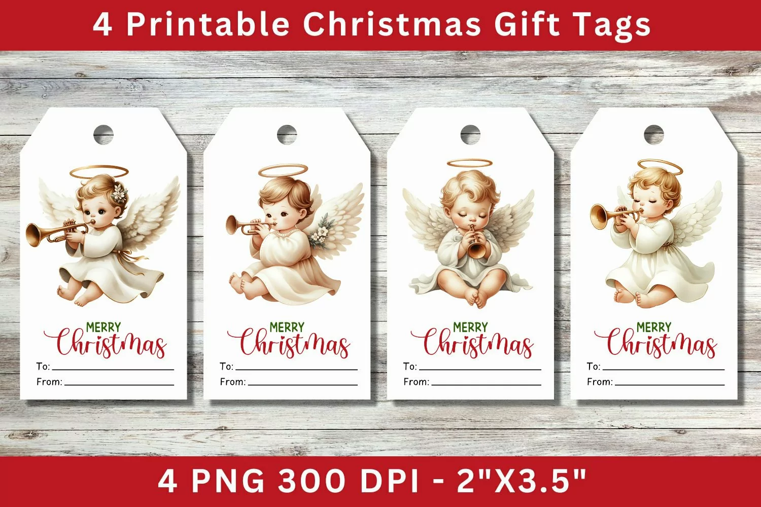 Christmas Gift Tags, baby angel holding trumpet product image 1