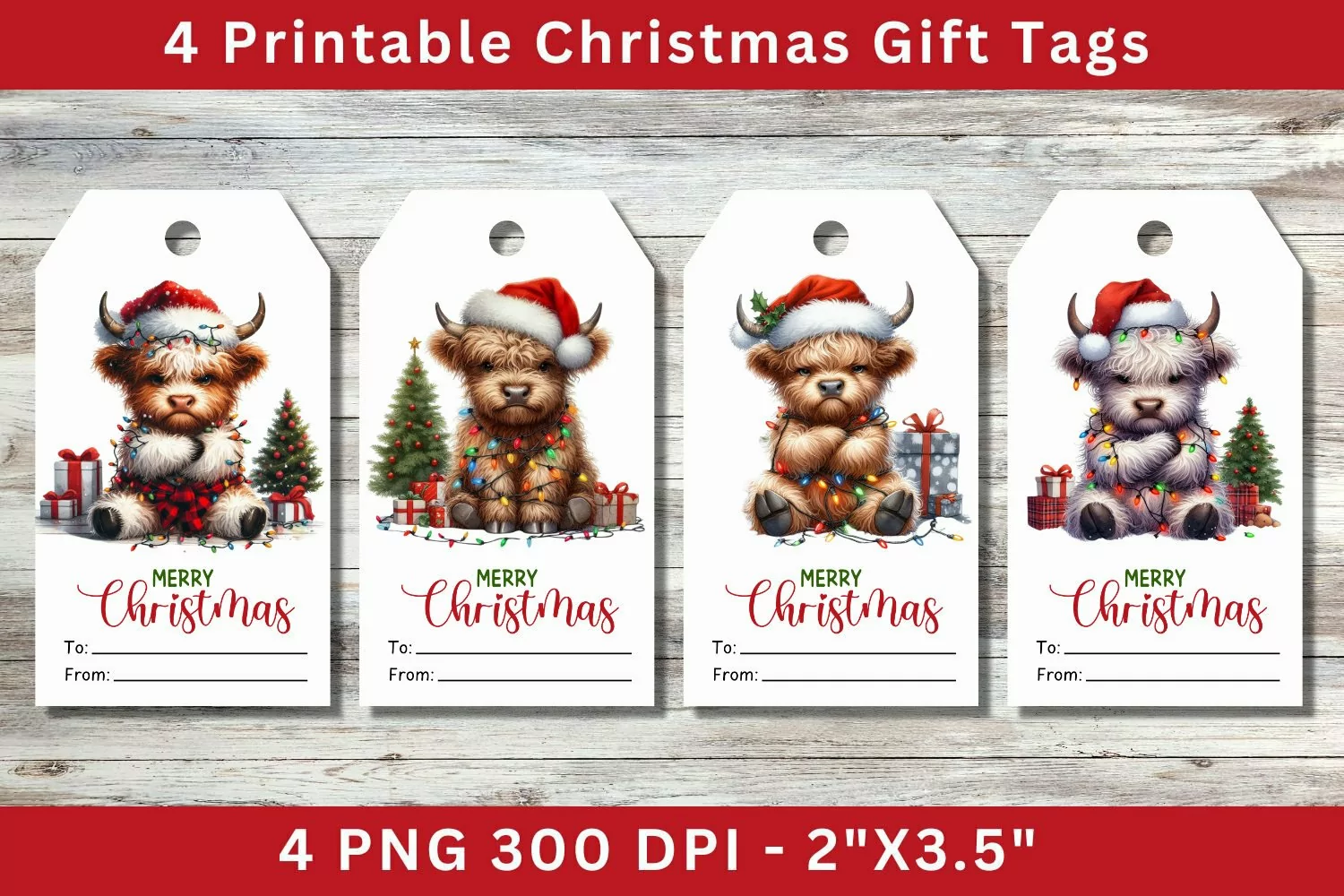 Christmas Gift Tags, grumpy highland cow product image 1
