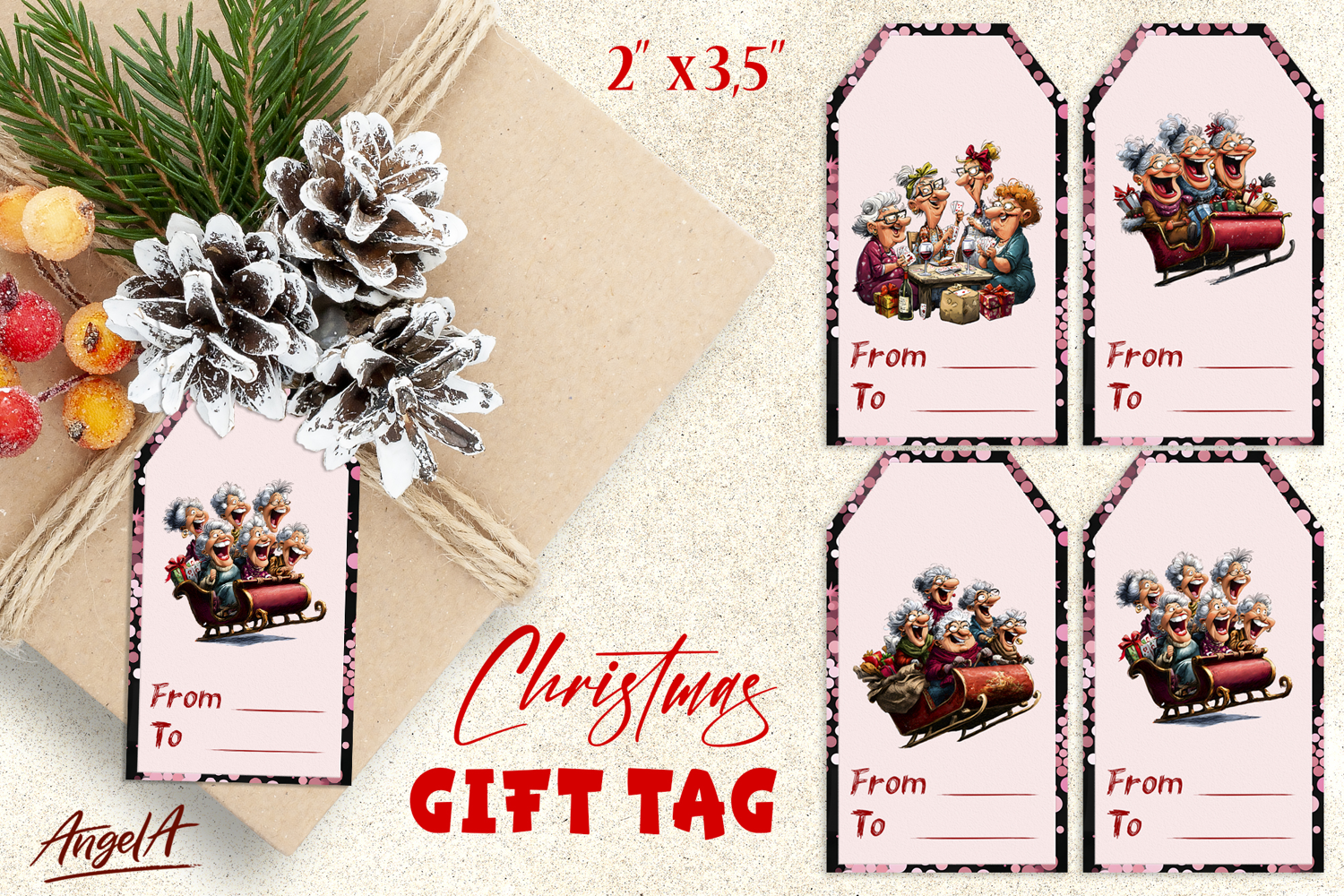Christmas gift tags, Holiday gift label Friends in sleight product image 1
