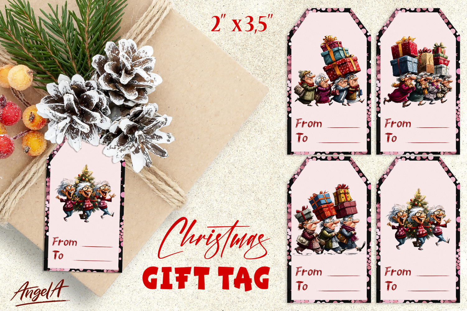 Christmas gift tags, Holiday gift label Best friends dancing product image 1