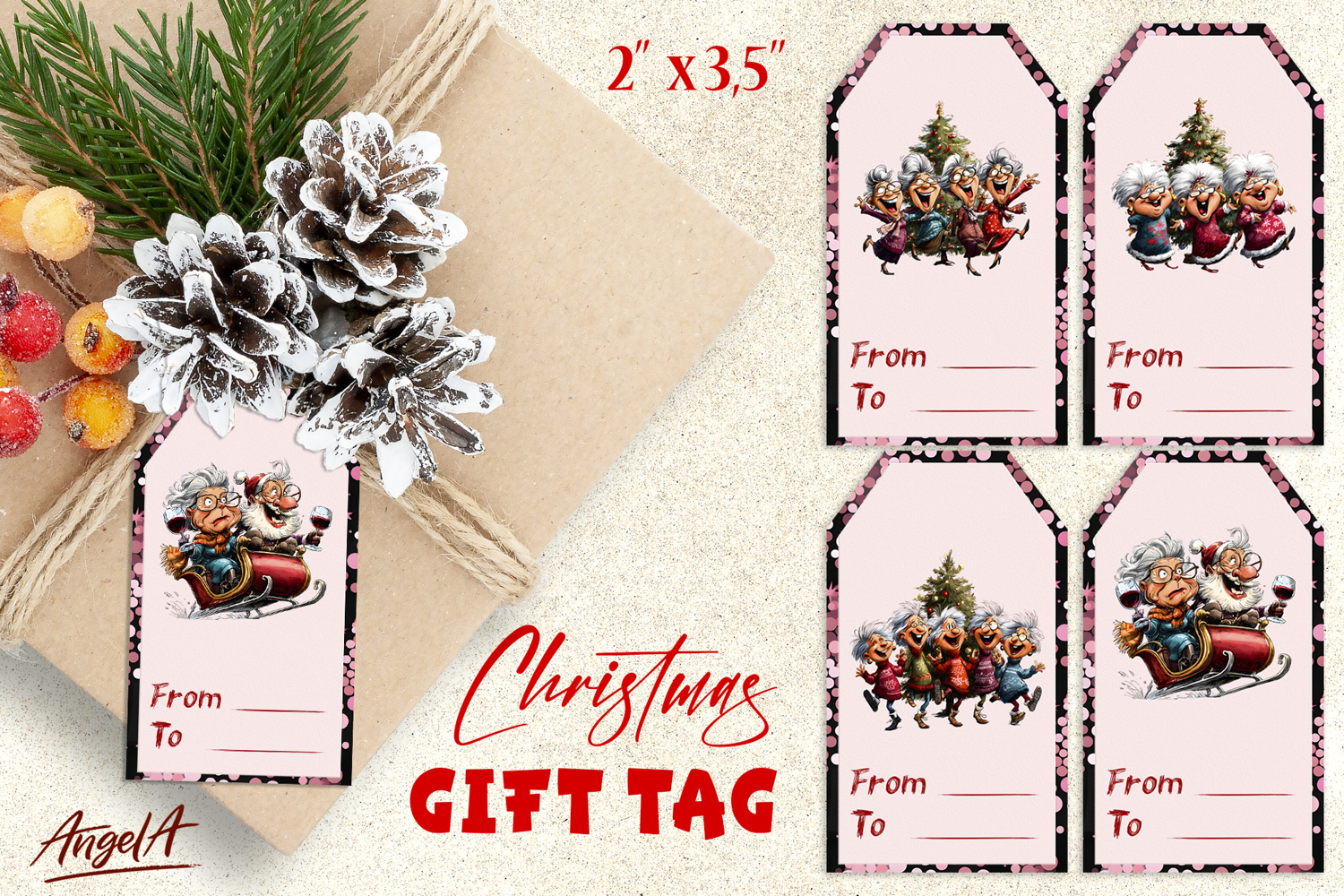 Christmas gift tags, Holiday gift label Best friends dancing product image 1