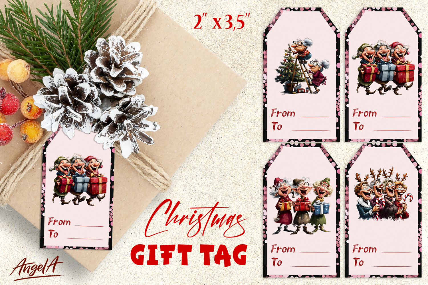 Christmas gift tags, Holiday gift label Best friends shoppin product image 1
