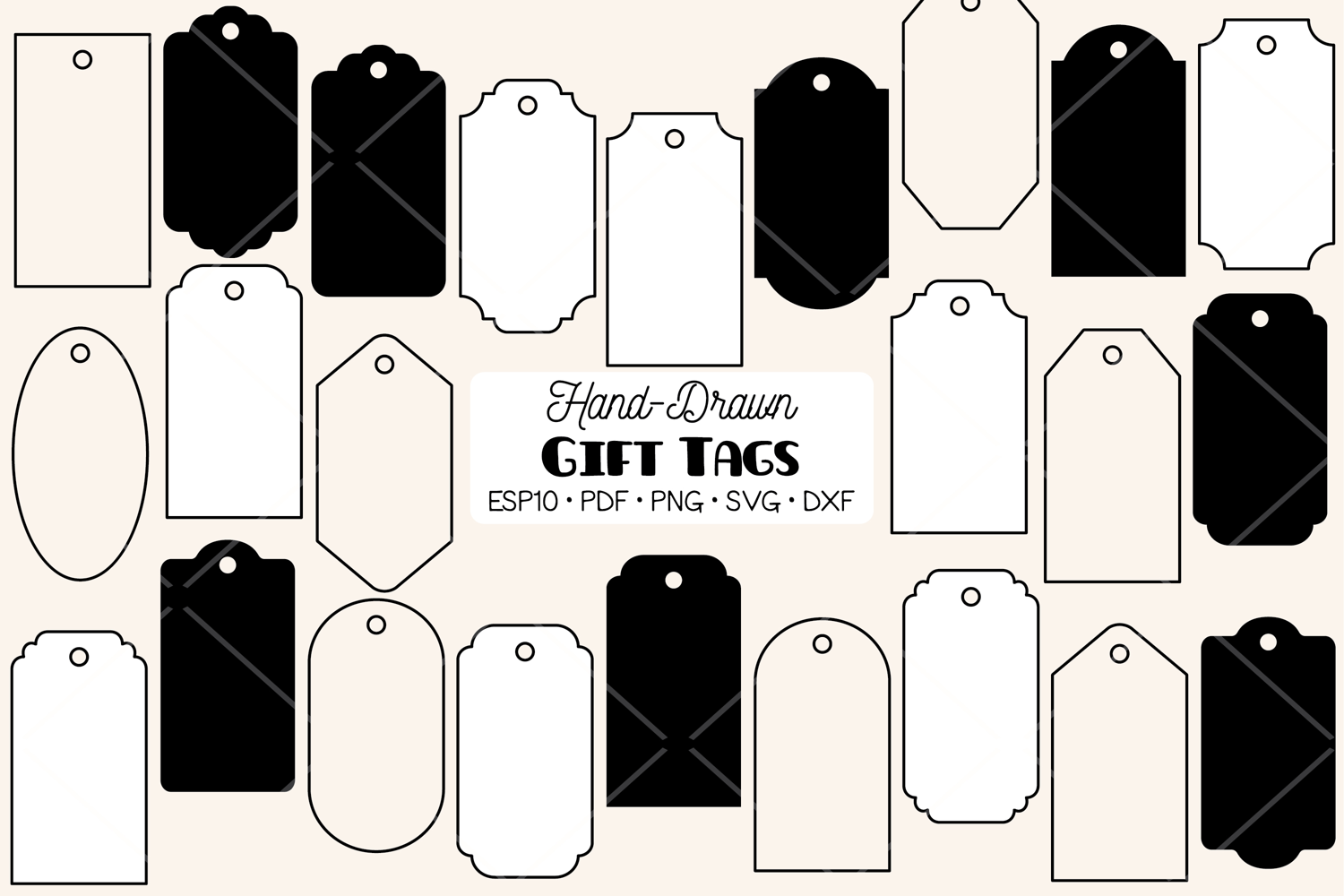 Gift Tags| Labels Black And White | Outline | Punch Hole product image 1