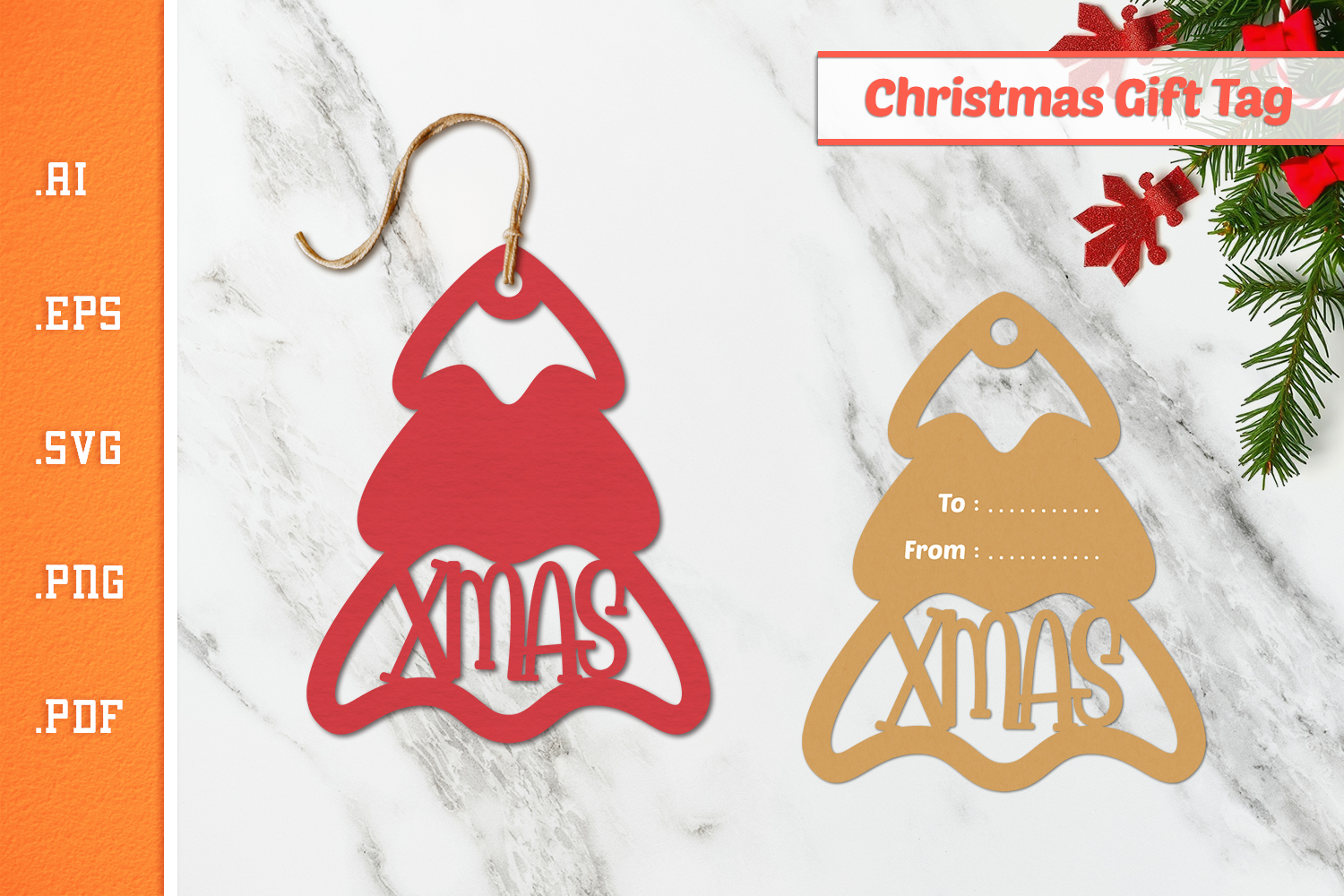 Christmas Tree Gift Tag - Paper Cut SVG 12 product image 1