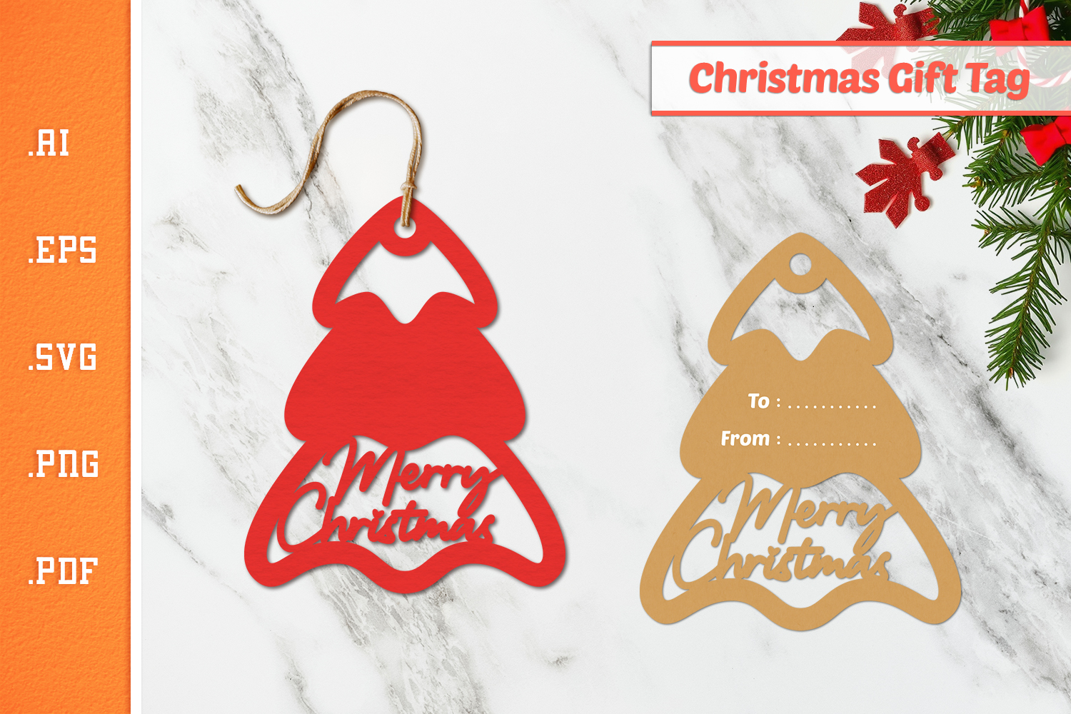 Christmas Tree Gift Tag - Paper Cut SVG 8 product image 1