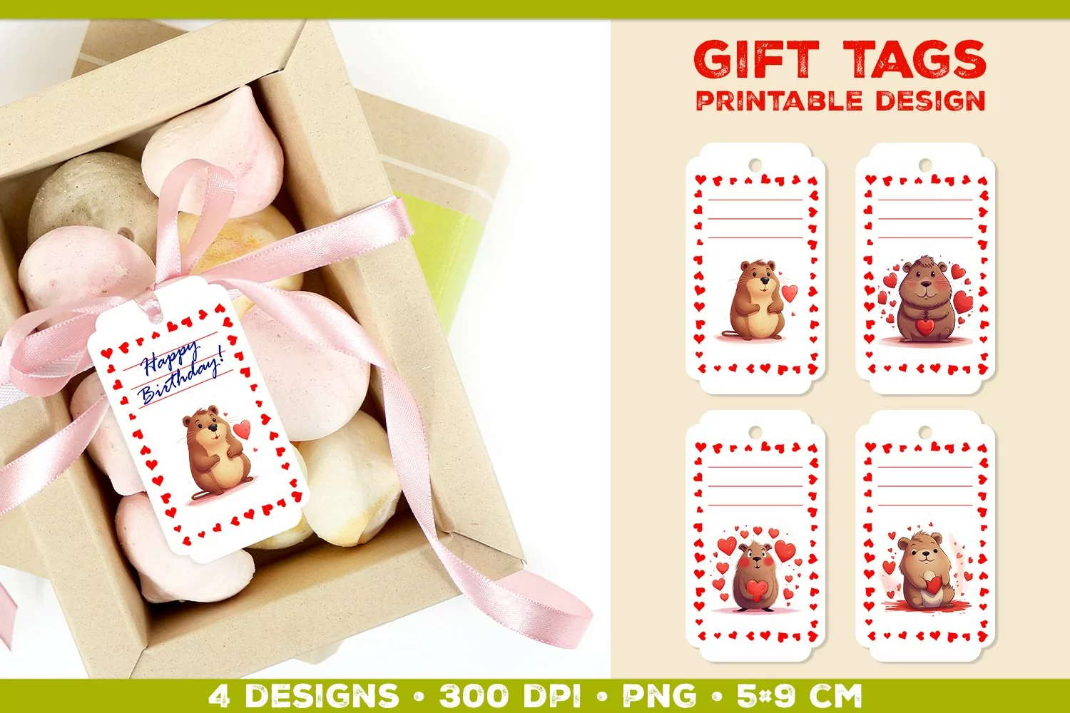 Printable Birthday Gift Tags Template with Adorable Animals product image 1