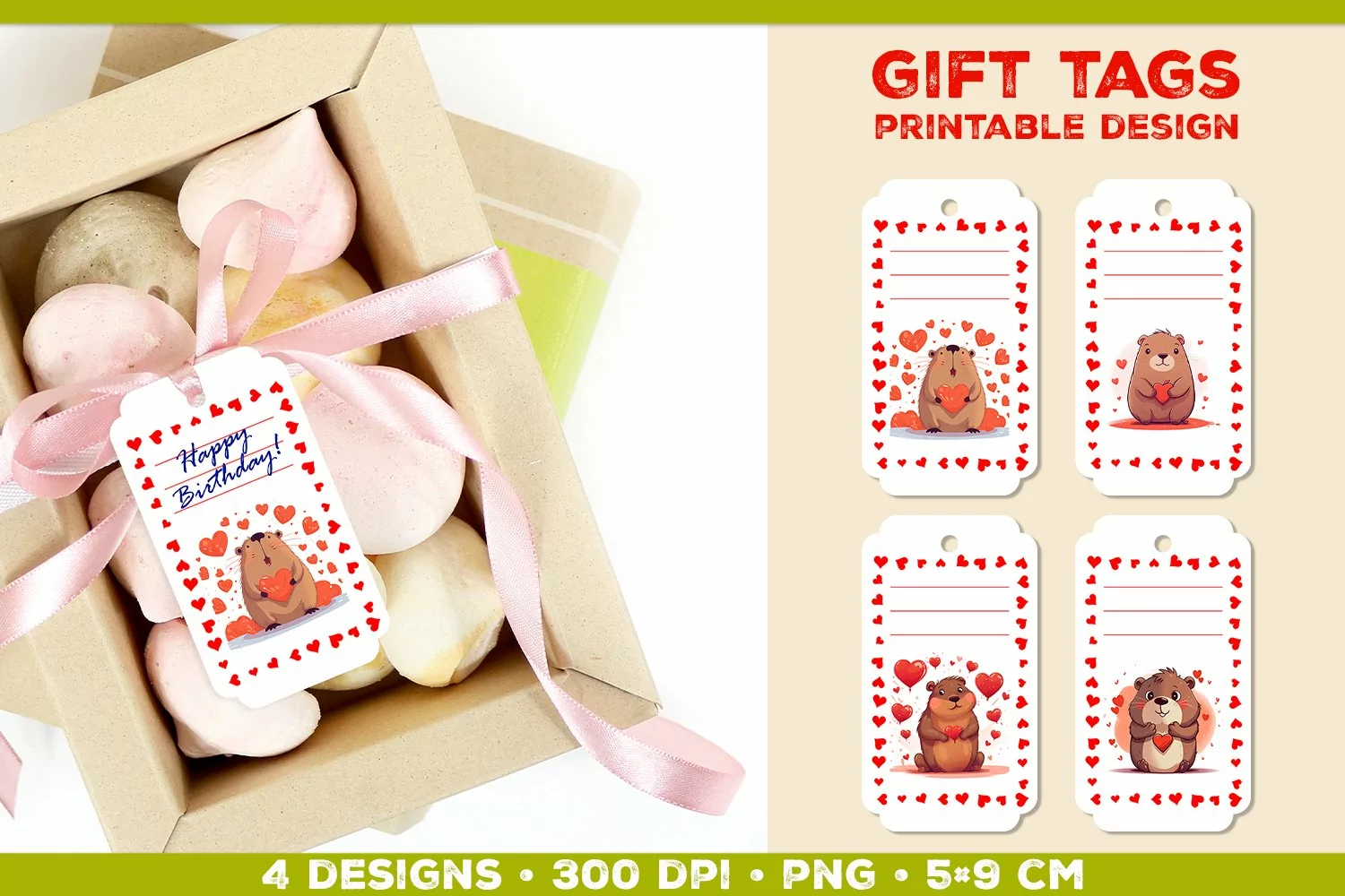 Printable Birthday Gift Tags Template with Adorable Animals product image 1