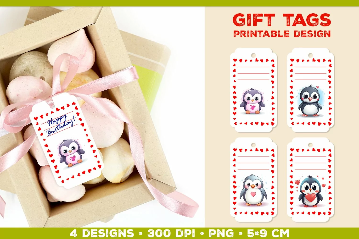 Printable Birthday Gift Tags Template with Adorable Animals product image 1