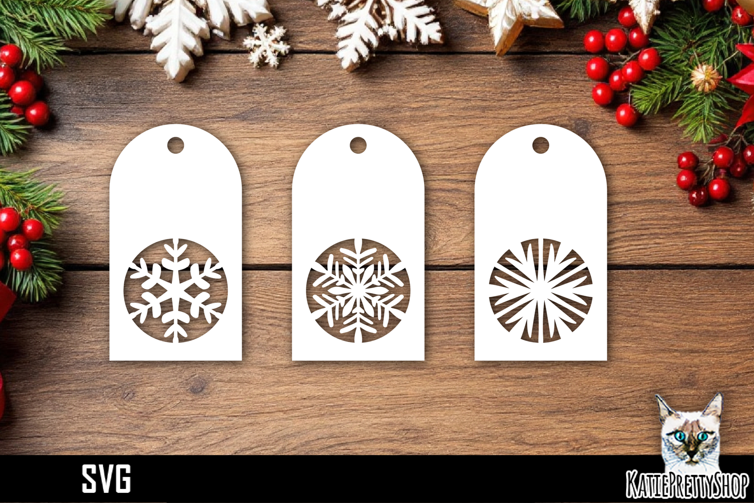 Papercut Christmas Tags with Snowflake Designs SVG Ornaments product image 1