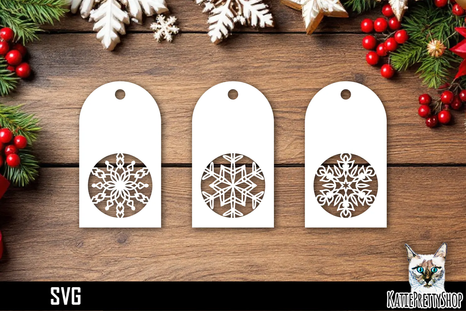 Papercut Christmas Tags with Snowflake Designs SVG Ornaments product image 1