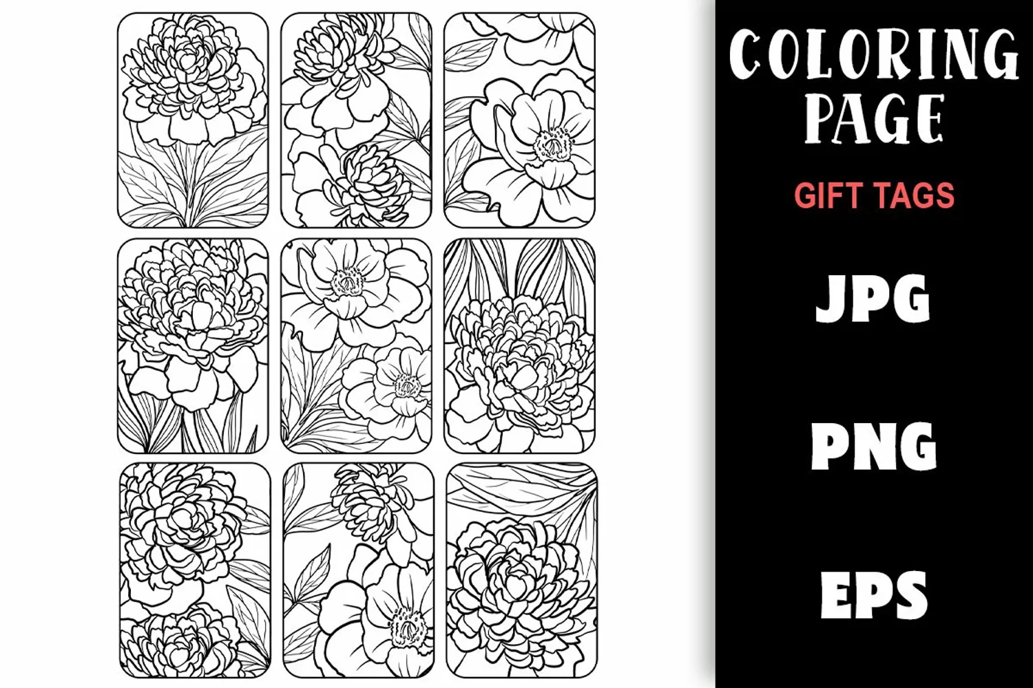 Gift Tag Coloring Page - Pretty Flowers Colouring product image 1