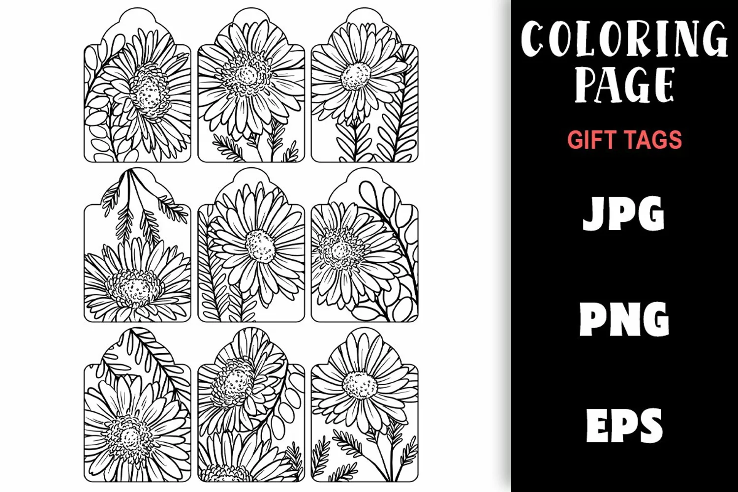 Gift Tag Coloring Page - Pretty Flowers Colouring product image 1