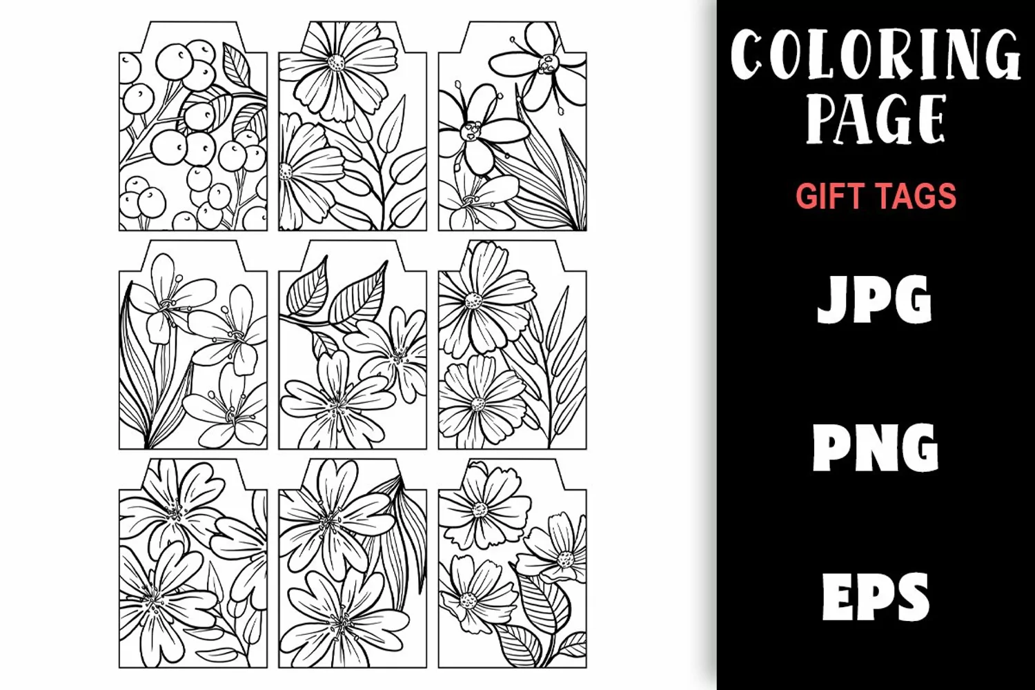 Gift Tag Coloring Page - Pretty Flowers Colouring product image 1