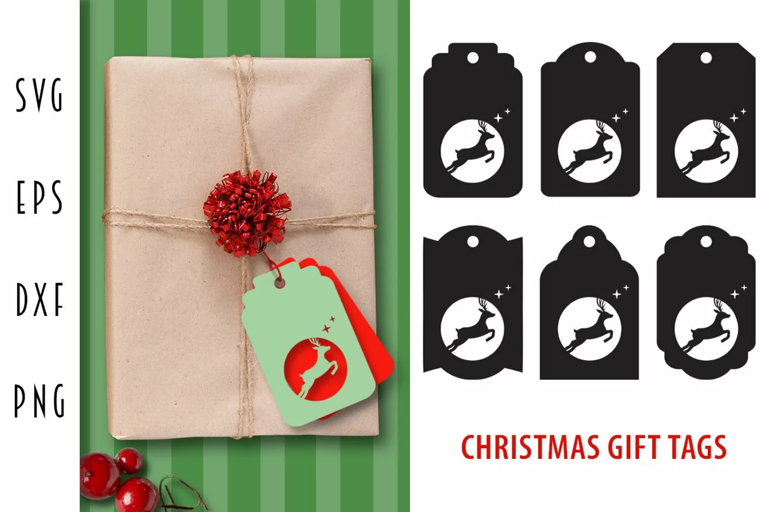 Christmas Gift Tags SVG - Christmas Reindeer Card Cut File product image 1