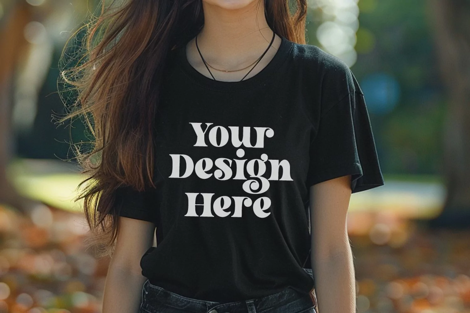 Gildan 5000 Crewneck Women Black Color T-shirt Mockup product image 1