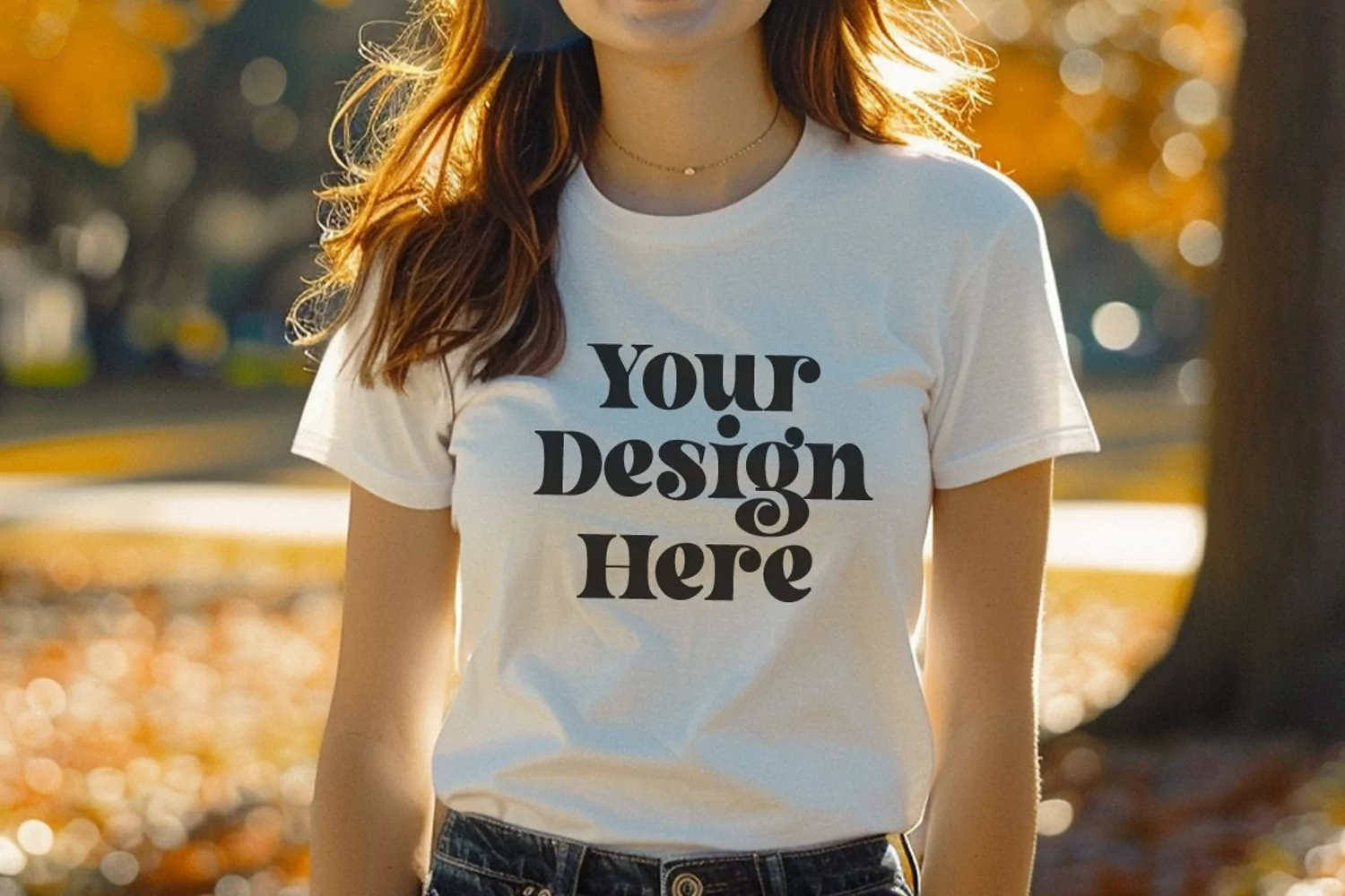 Gildan 5000 Crewneck Women White Color T-shirt Mockup product image 1