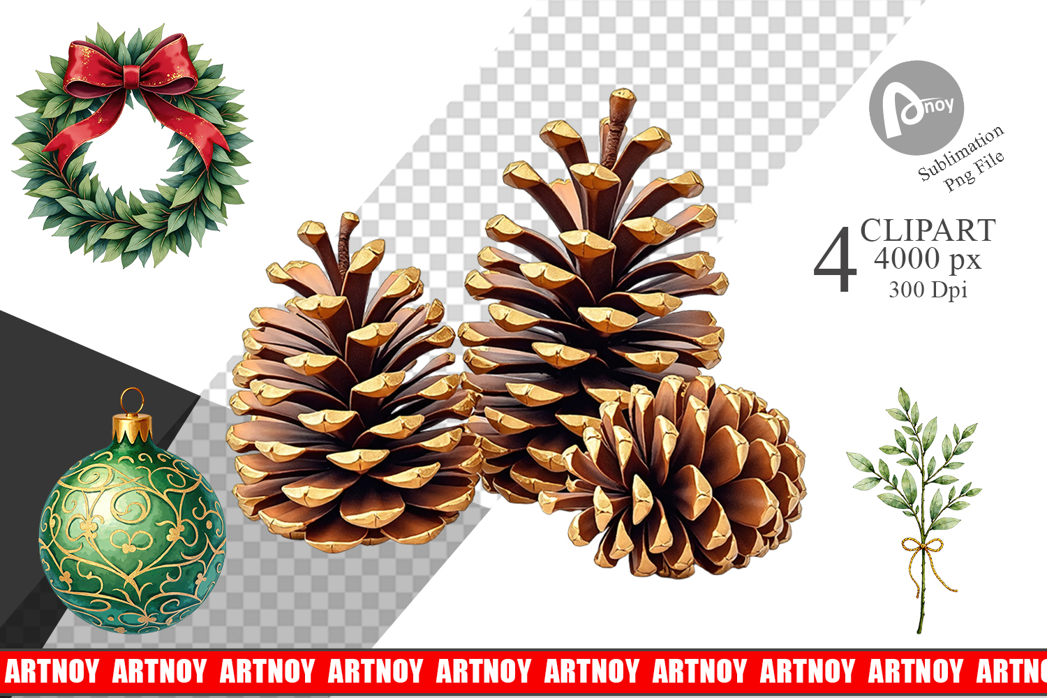 Gilded Evergreen Noel Clipart product image 1