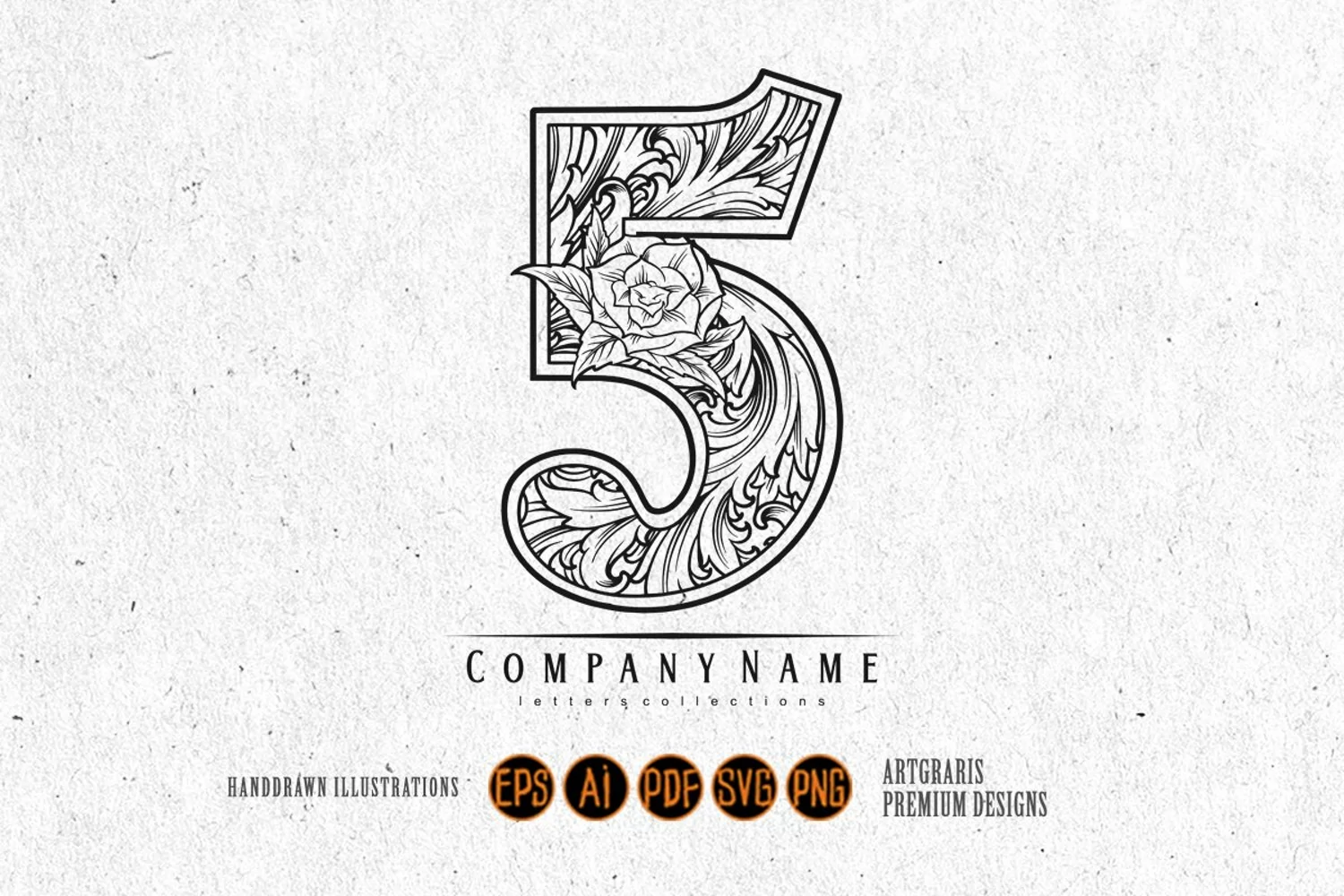 Glamour vintage inspired number 5 monogram logo monochrome product image 1