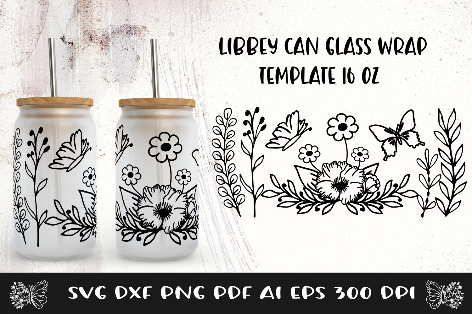 Can Glass Wrap Flower SVG. Libbey can Glass Full Wrap. product image 1