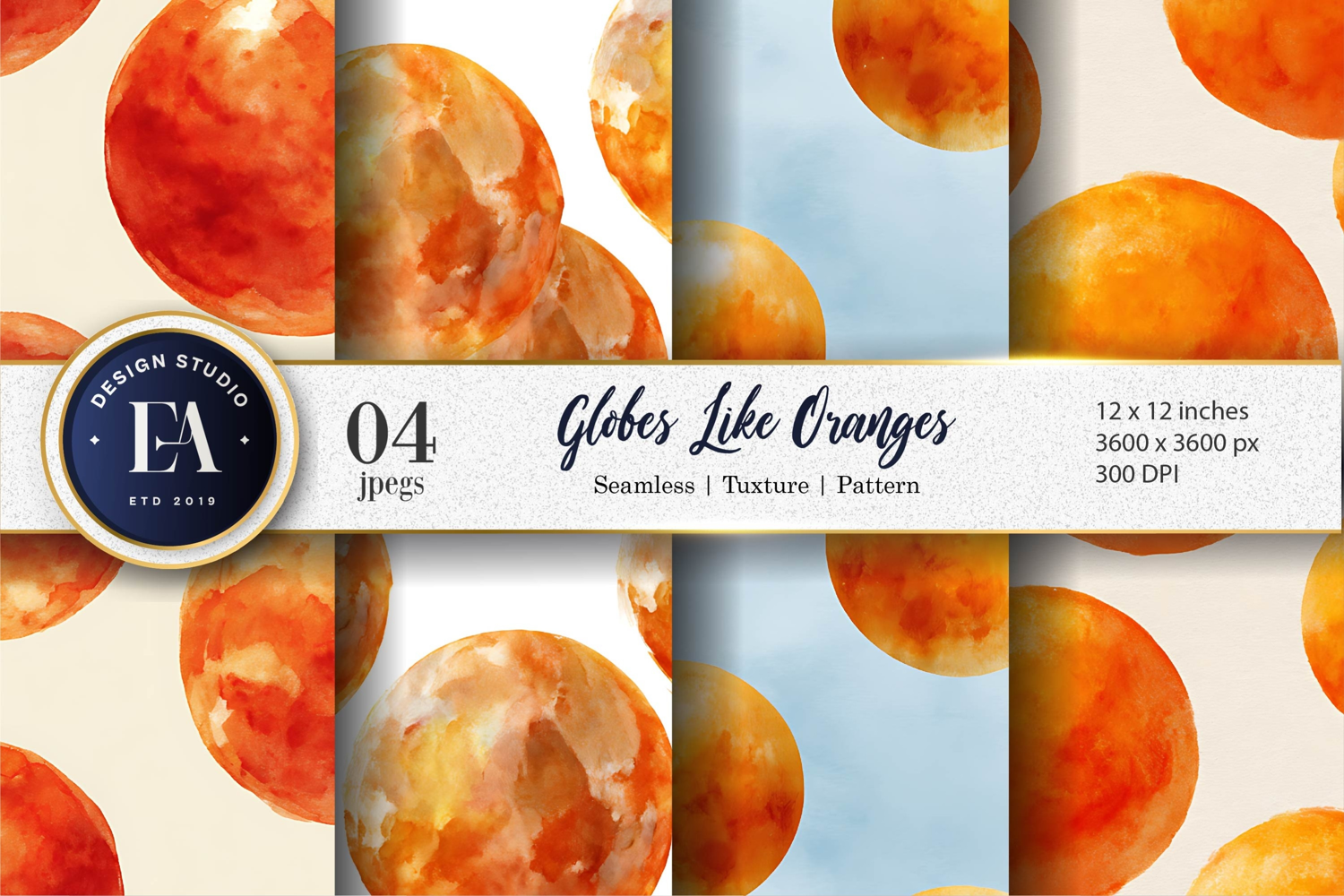 Globes Shaped Like Oranges Watercolor Digital Paper product image 1