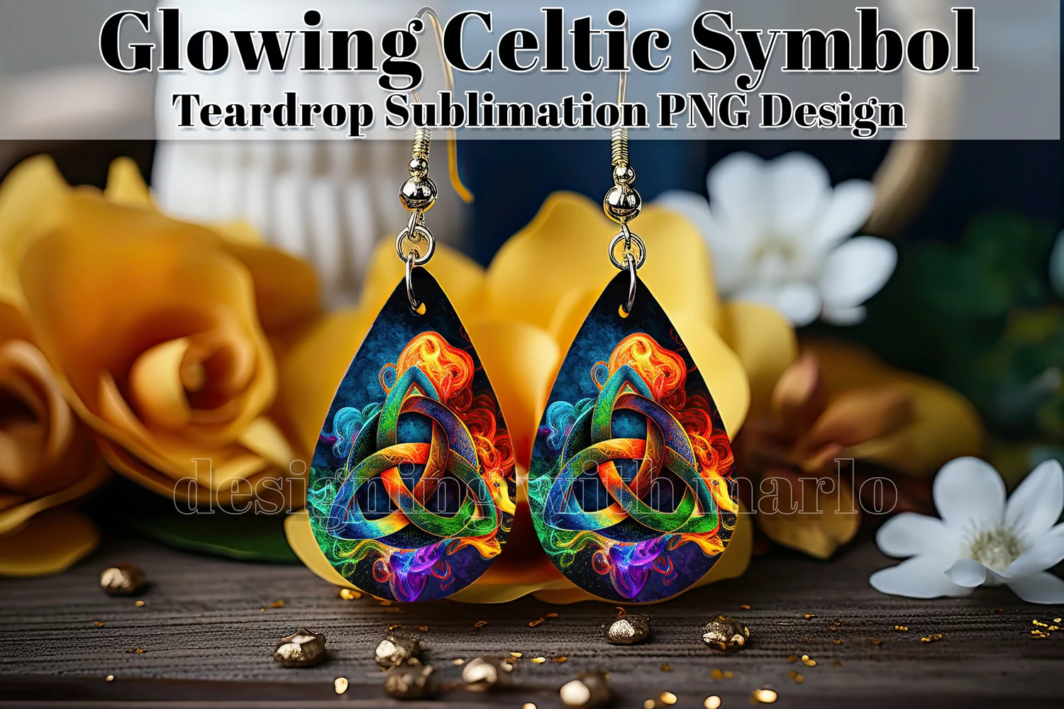 Glowing Celtic Teardrop Earring Design, Knotwork Design 1 product image 1