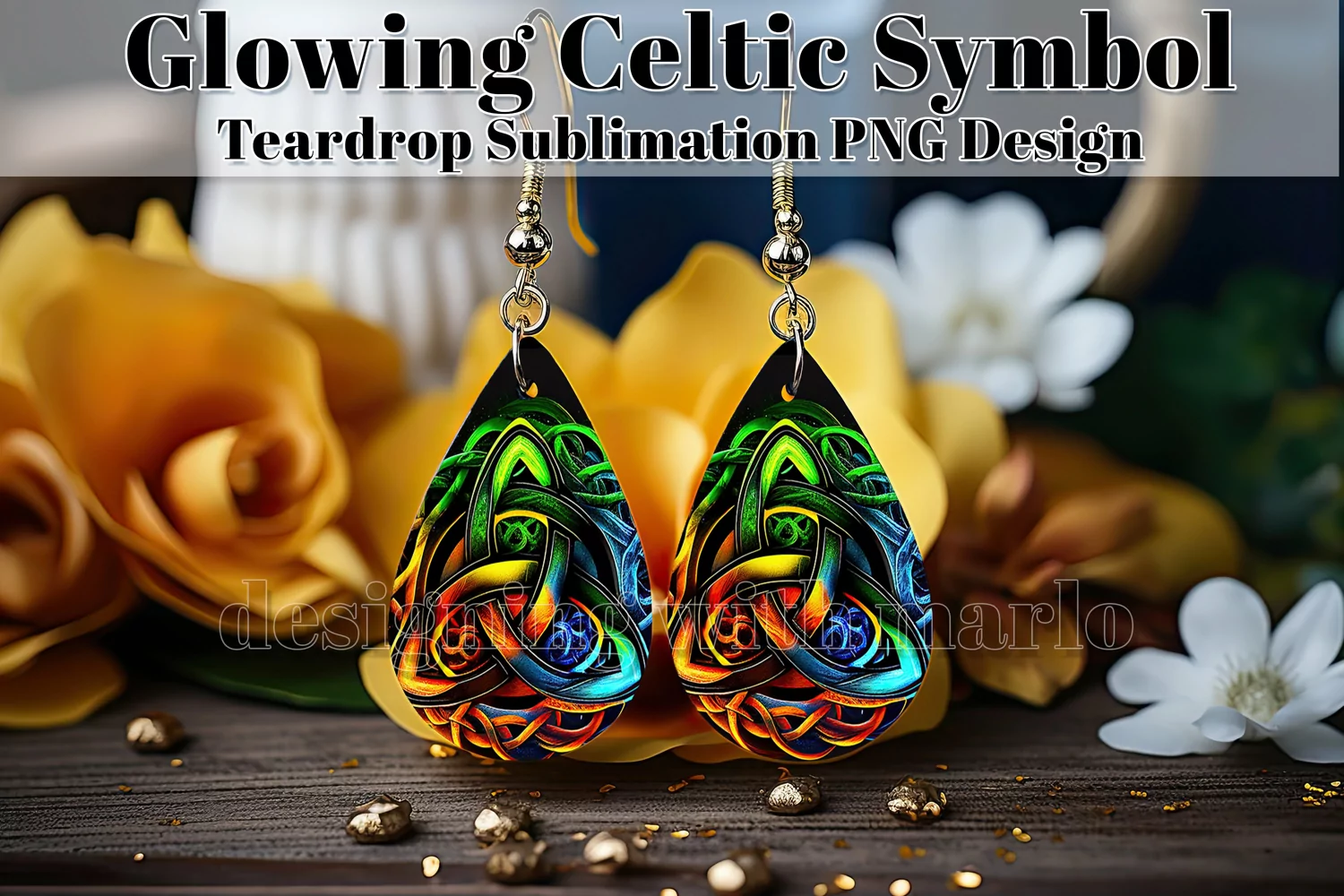 Glowing Celtic Teardrop Earring Design, Knotwork Design 6 product image 1