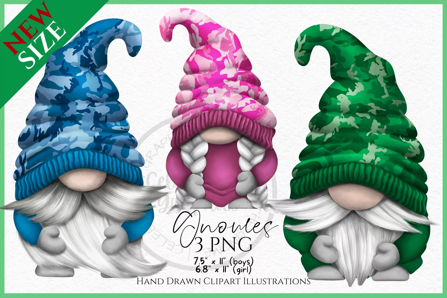 Camouflage Gnomes Watercolour Clipart PNG product image 1