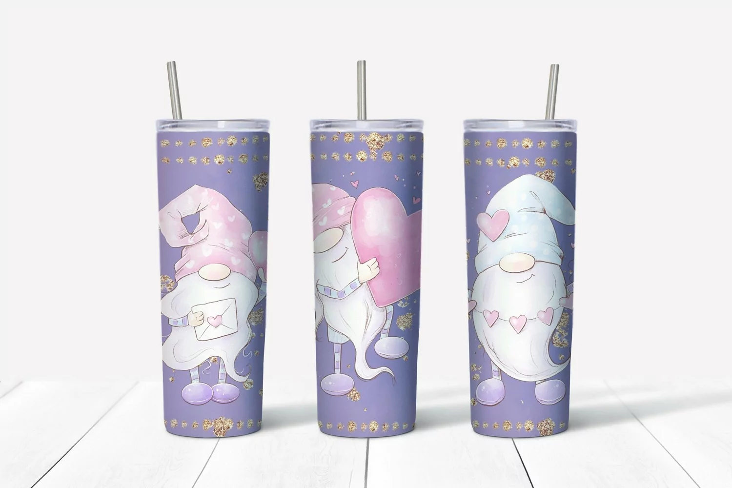 Gnome Valentines sublimation design Skinny tumbler wrap design