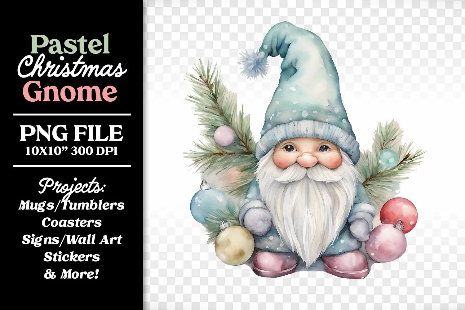 Cute Christmas Pastel Watercolor Gnone Clipart Designs product image 1